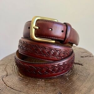 Mens FJ‎ Tanned Cowhide Leather Cognac Brown with Solid Gold Brass Buckle Belt